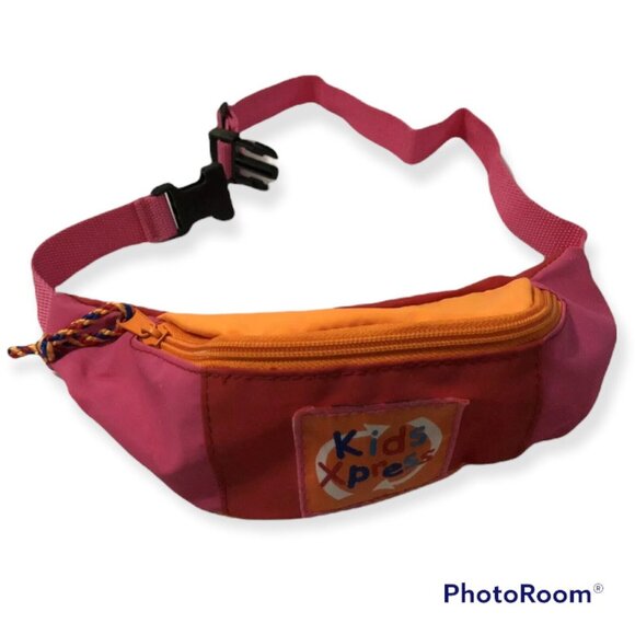 Vintage 1990's Nylon Orange Pink Kids Xpress Fanny Pack Belt Bag Hip Sack 34 - Picture 2 of 4